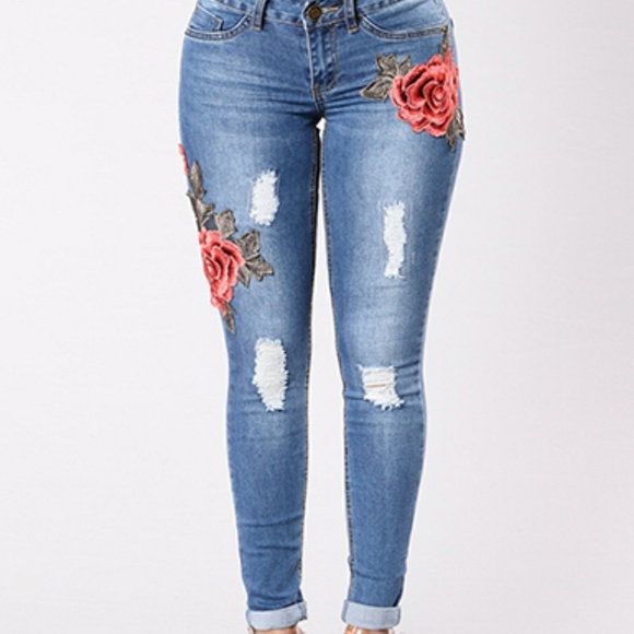 Denim - Distressed Rose Skinny Jeans